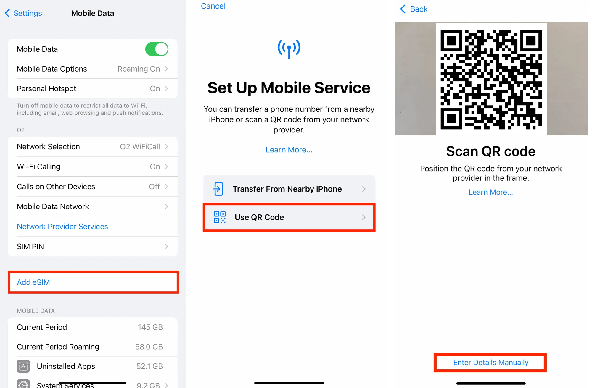 iPhone Manual Setup eSIM Settings