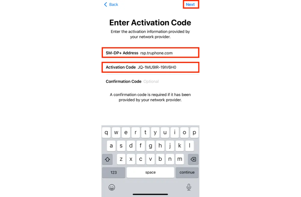 iPhone Manual Setup eSIM Enter Code