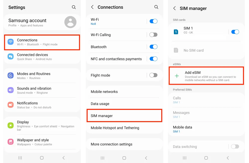 Install eSIM on Samsung Settings