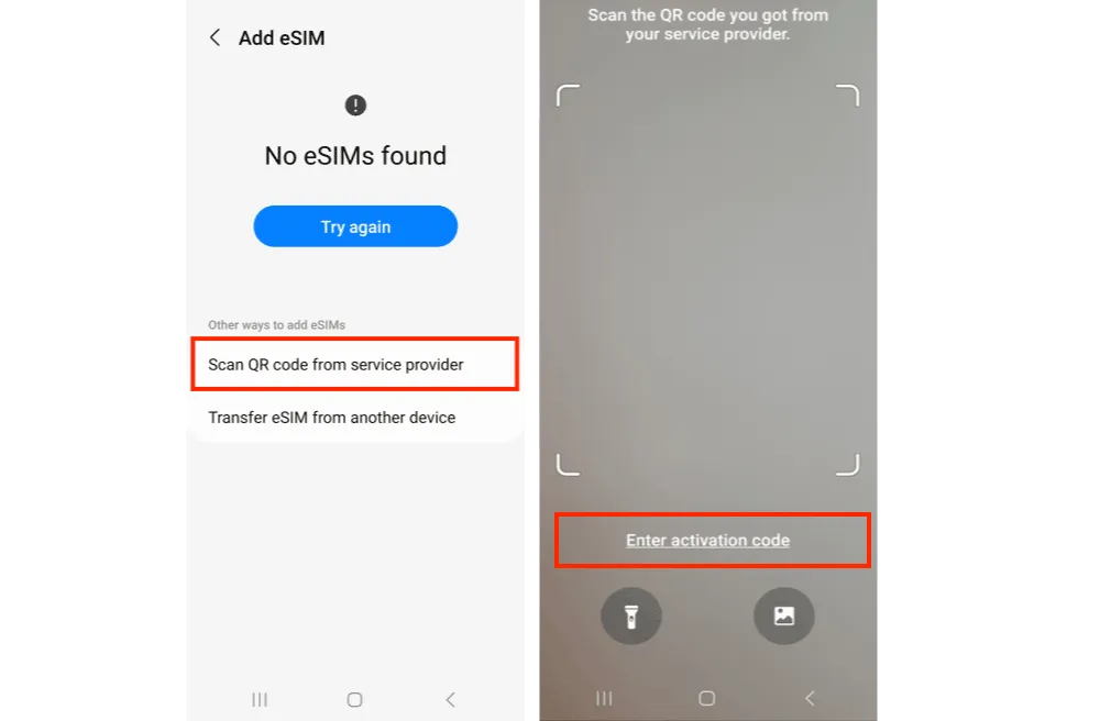 Manual eSIM Setup Samsung Activation Code