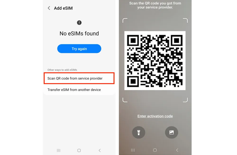 Install eSIM on Samsung Scan Code
